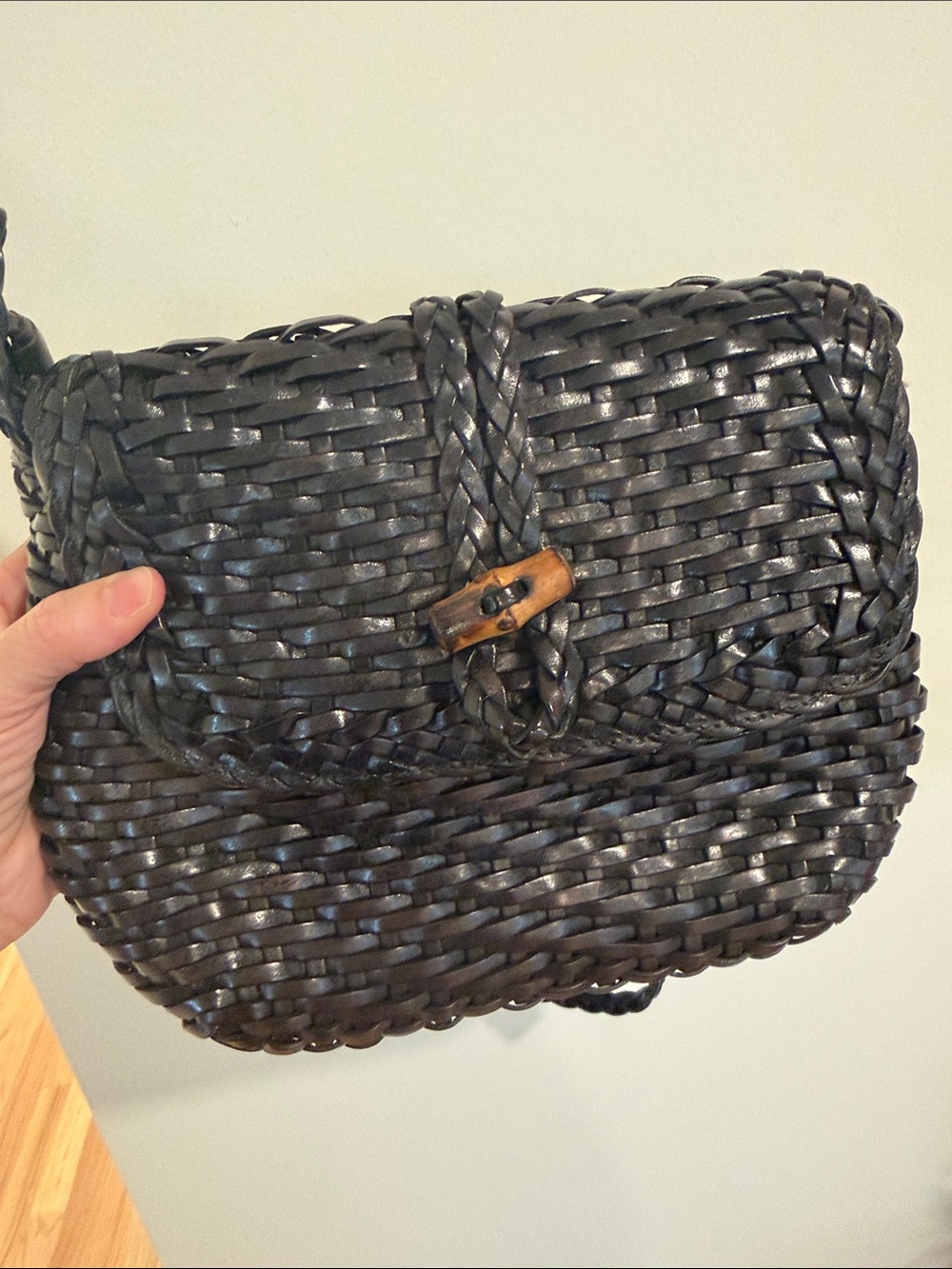 Vintage Chocolate Brown Cosci Italian Woven Crossbody Bag with Braided Strap